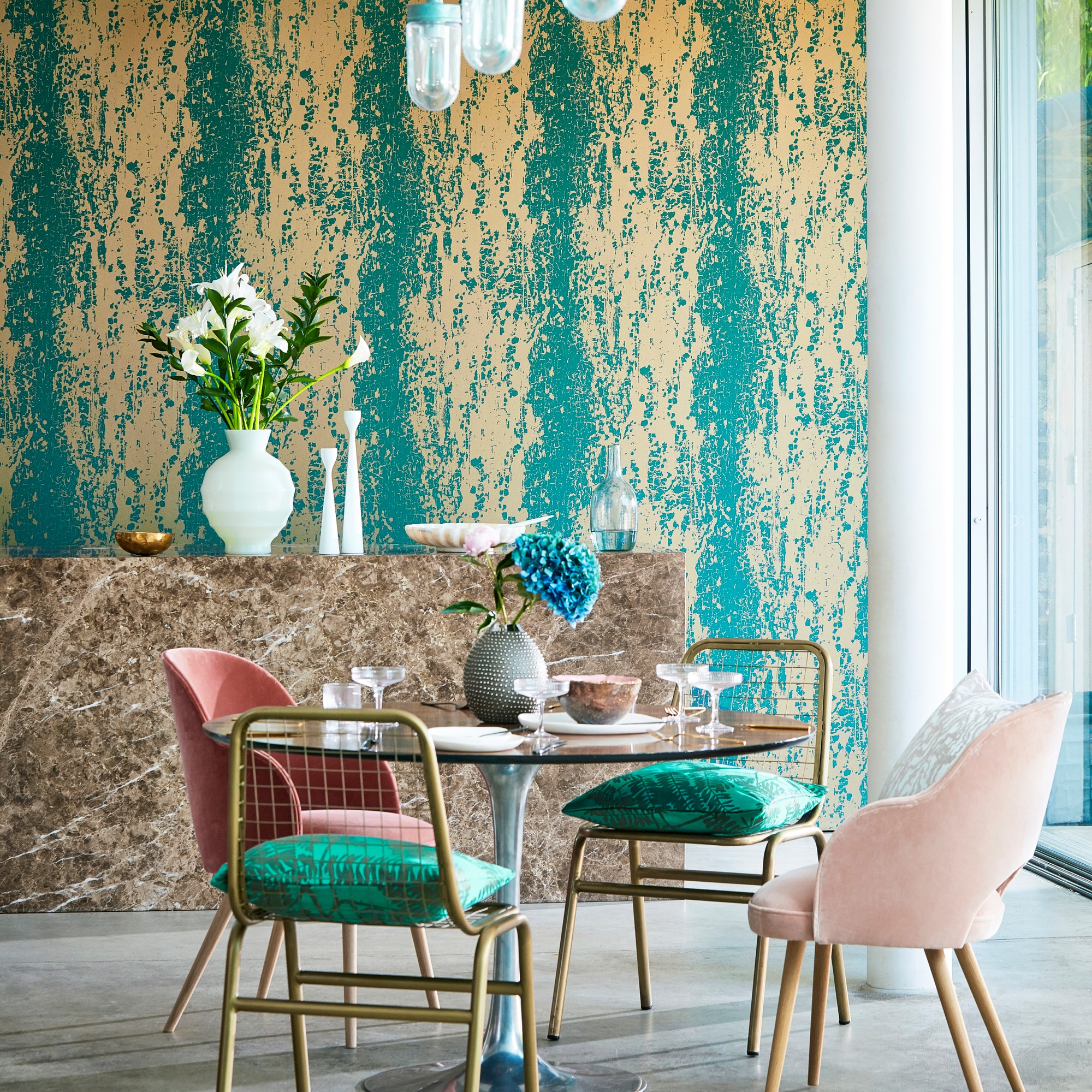 Eglomise Wallpaper 111744 By Harlequin In Emerald Rich Gold